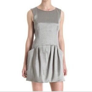 Theyskens' Theory Silk A-Line Mini Silver Metallic Dress